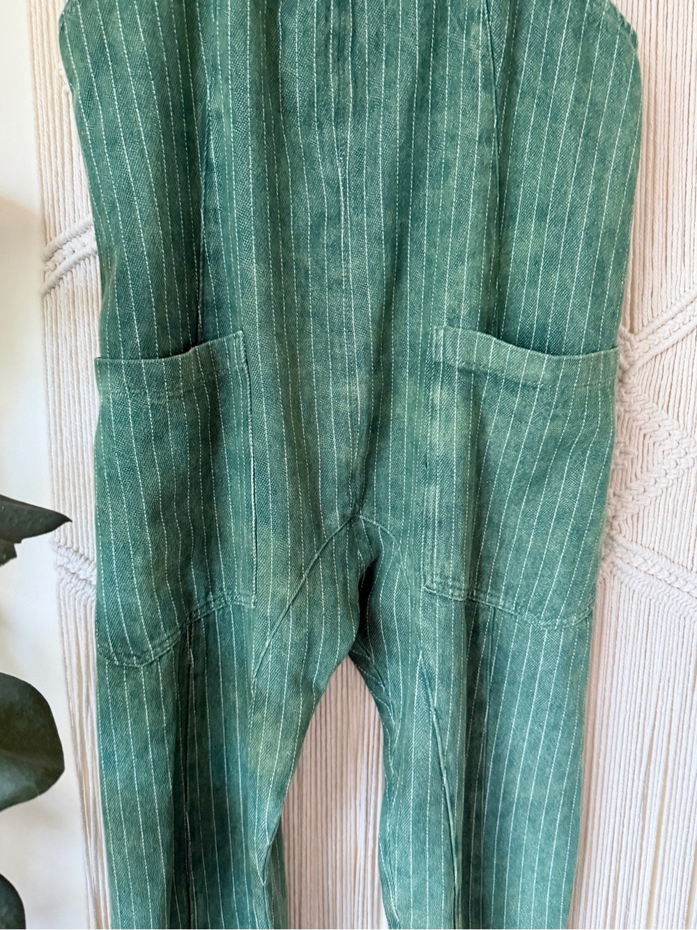 We the Free High Roller Mineral Wash Green Pinstripe Overall Jumpsuit M - Picture 4 of 16